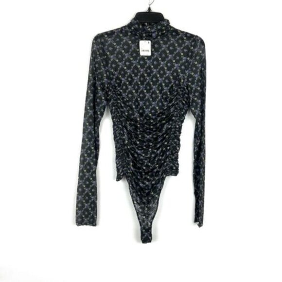 Free People Women’s Blue Floral Long Sleeve Bodysuit Size XL - Picture 1 of 3